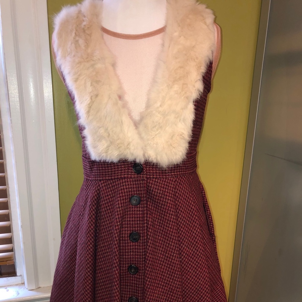 Nadia Button down Dress Jacket fur collar Small 2